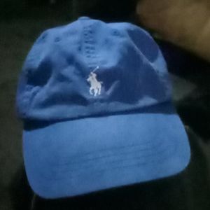 POLO Ralph Lauren Cobalt Blue Leather Strap Hat with Pony Logo Adjustable